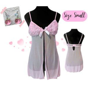 Flora Pink Sheer Babydoll Lingerie + Handmade Peach Earrings Bundle